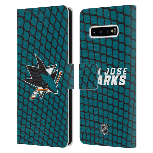 NHL San Jose Sharks Net Pattern Leather Book Wallet Case Cover For Samsung Galaxy S10+ / S10 Plus