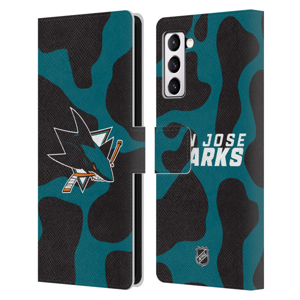 NHL San Jose Sharks Cow Pattern Leather Book Wallet Case Cover For Samsung Galaxy S21+ 5G
