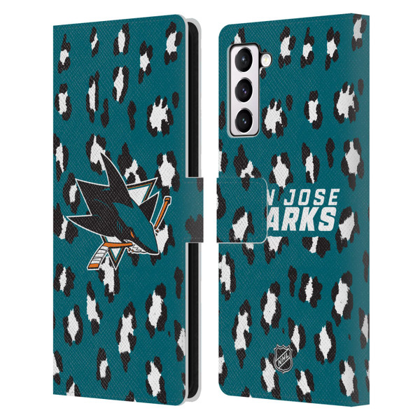 NHL San Jose Sharks Leopard Patten Leather Book Wallet Case Cover For Samsung Galaxy S21+ 5G