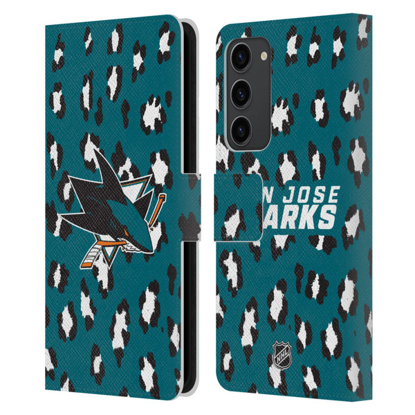 NHL San Jose Sharks Leopard Patten Leather Book Wallet Case Cover For Samsung Galaxy S23+ 5G