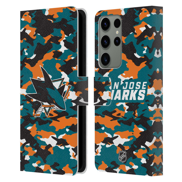 NHL San Jose Sharks Camouflage Leather Book Wallet Case Cover For Samsung Galaxy S23 Ultra 5G