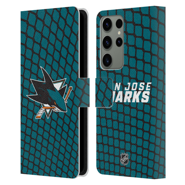 NHL San Jose Sharks Net Pattern Leather Book Wallet Case Cover For Samsung Galaxy S23 Ultra 5G