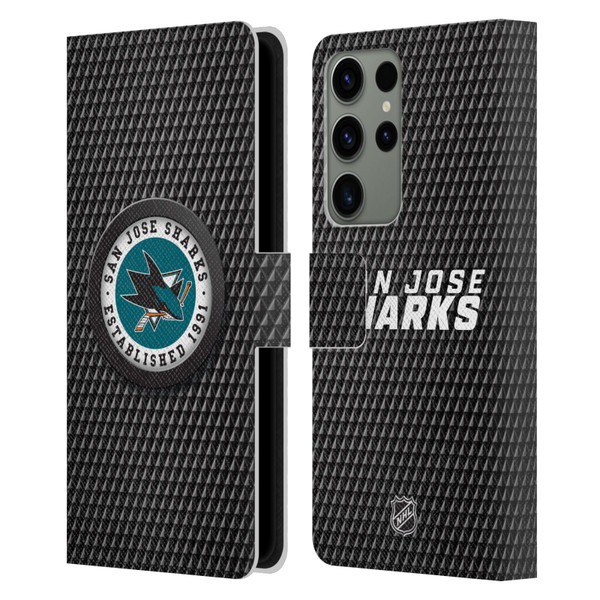 NHL San Jose Sharks Puck Texture Leather Book Wallet Case Cover For Samsung Galaxy S23 Ultra 5G