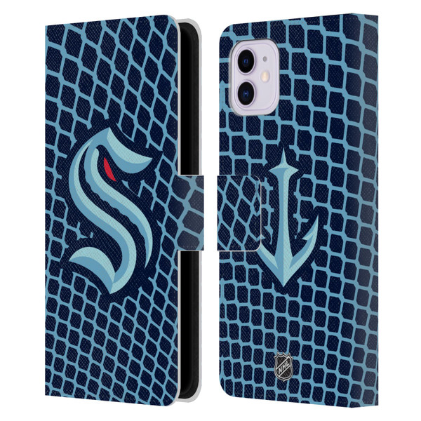 NHL Seattle Kraken Net Pattern Leather Book Wallet Case Cover For Apple iPhone 11