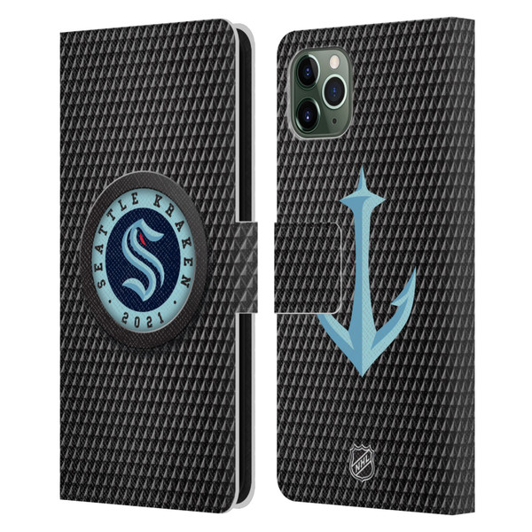 NHL Seattle Kraken Puck Texture Leather Book Wallet Case Cover For Apple iPhone 11 Pro Max