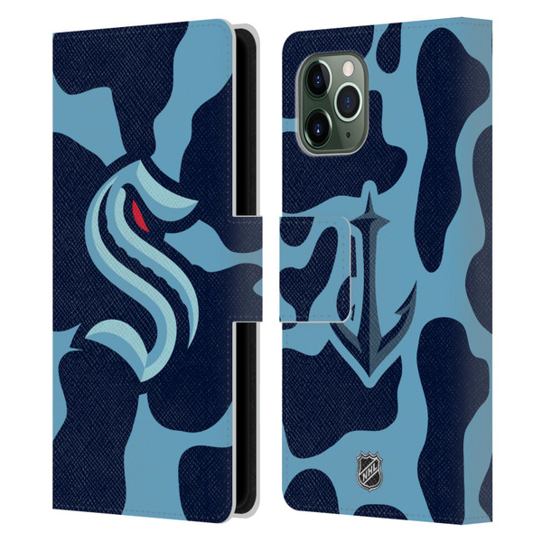 NHL Seattle Kraken Cow Pattern Leather Book Wallet Case Cover For Apple iPhone 11 Pro
