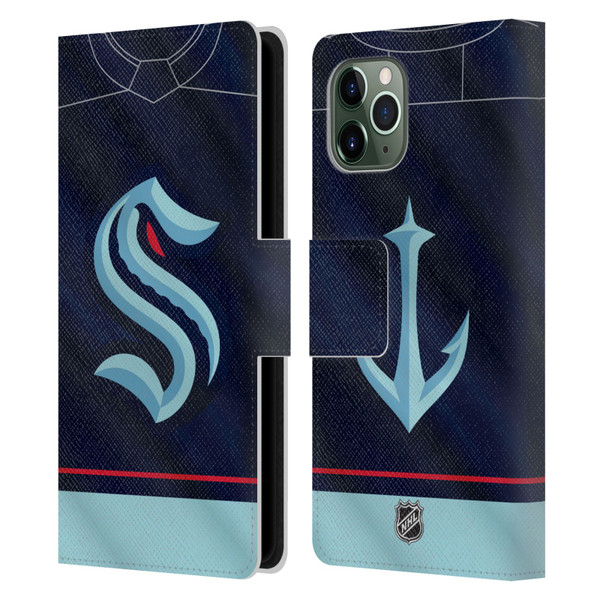 NHL Seattle Kraken Jersey Leather Book Wallet Case Cover For Apple iPhone 11 Pro