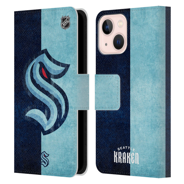 NHL Seattle Kraken Half Distressed Leather Book Wallet Case Cover For Apple iPhone 13 Mini