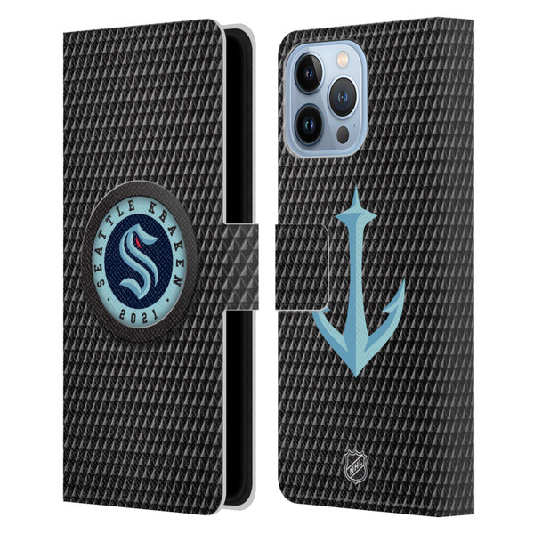 NHL Seattle Kraken Puck Texture Leather Book Wallet Case Cover For Apple iPhone 13 Pro Max