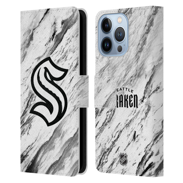 NHL Seattle Kraken Marble Leather Book Wallet Case Cover For Apple iPhone 13 Pro