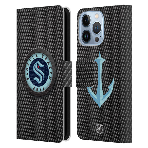 NHL Seattle Kraken Puck Texture Leather Book Wallet Case Cover For Apple iPhone 13 Pro