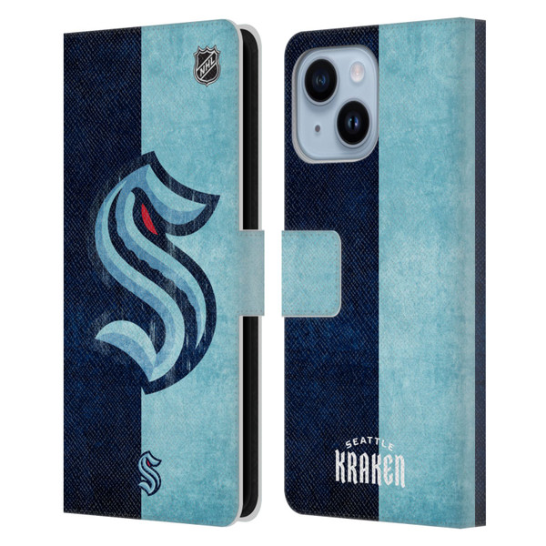 NHL Seattle Kraken Half Distressed Leather Book Wallet Case Cover For Apple iPhone 14 Plus