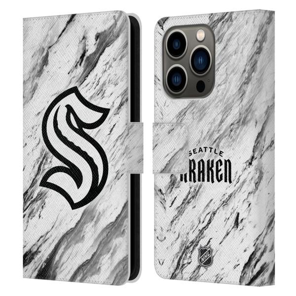 NHL Seattle Kraken Marble Leather Book Wallet Case Cover For Apple iPhone 14 Pro