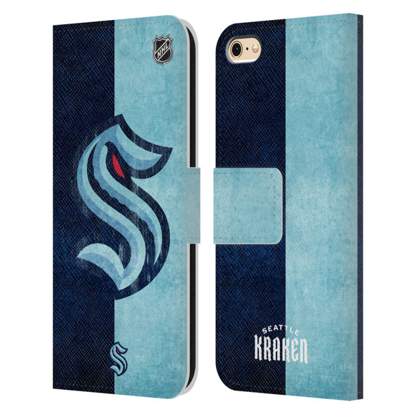 NHL Seattle Kraken Half Distressed Leather Book Wallet Case Cover For Apple iPhone 6 / iPhone 6s