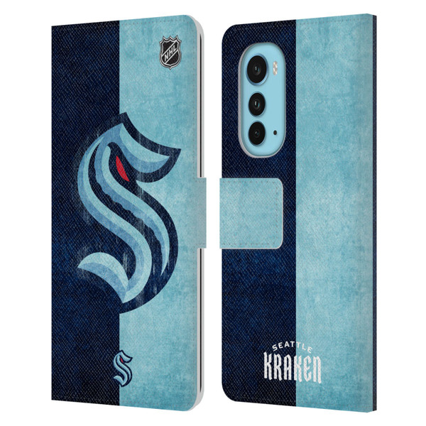 NHL Seattle Kraken Half Distressed Leather Book Wallet Case Cover For Motorola Edge (2022)