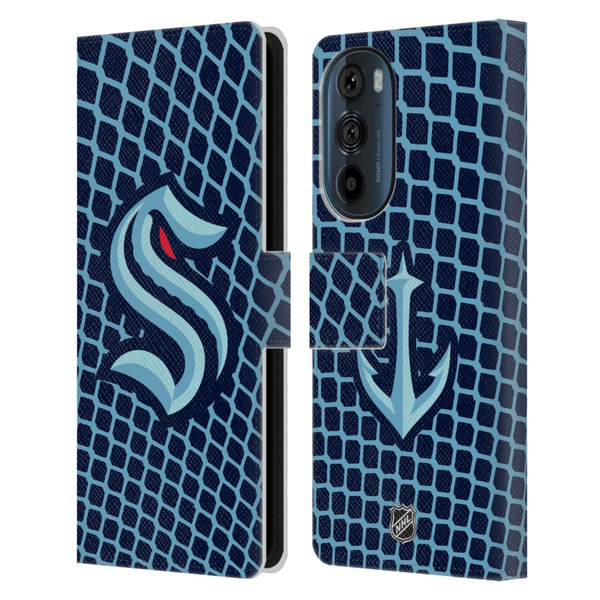 NHL Seattle Kraken Net Pattern Leather Book Wallet Case Cover For Motorola Edge 30