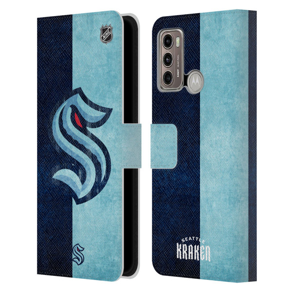 NHL Seattle Kraken Half Distressed Leather Book Wallet Case Cover For Motorola Moto G60 / Moto G40 Fusion