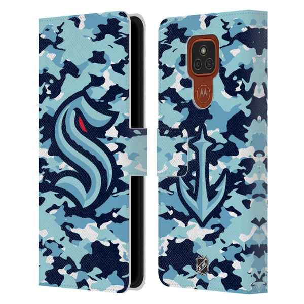 NHL Seattle Kraken Camouflage Leather Book Wallet Case Cover For Motorola Moto E7 Plus