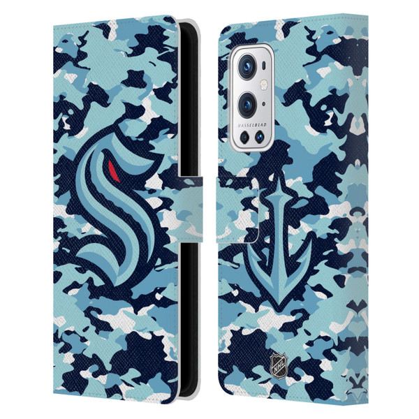 NHL Seattle Kraken Camouflage Leather Book Wallet Case Cover For OnePlus 9 Pro