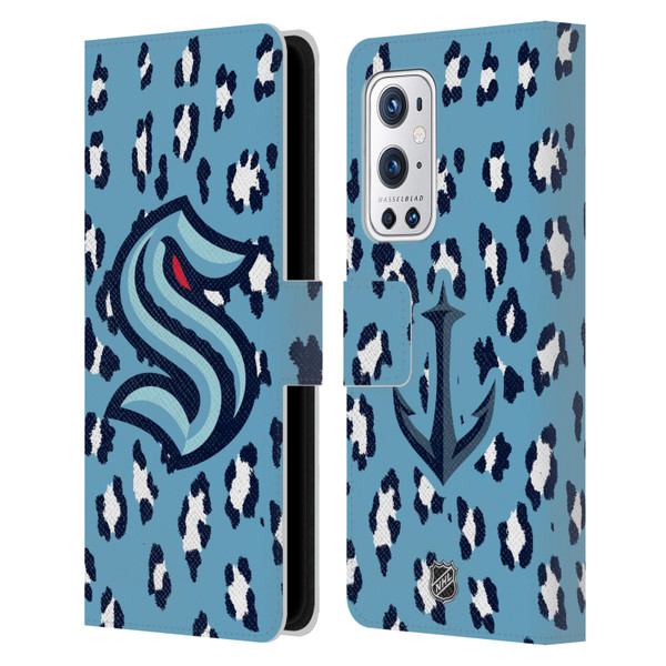 NHL Seattle Kraken Leopard Patten Leather Book Wallet Case Cover For OnePlus 9 Pro