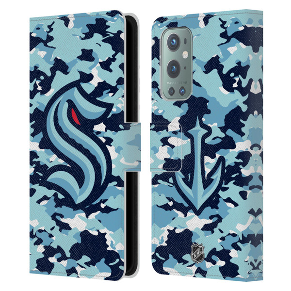 NHL Seattle Kraken Camouflage Leather Book Wallet Case Cover For OnePlus 9