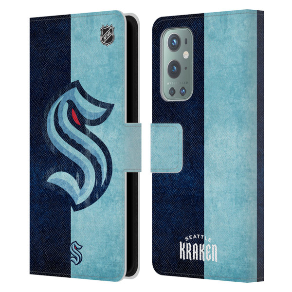 NHL Seattle Kraken Half Distressed Leather Book Wallet Case Cover For OnePlus 9