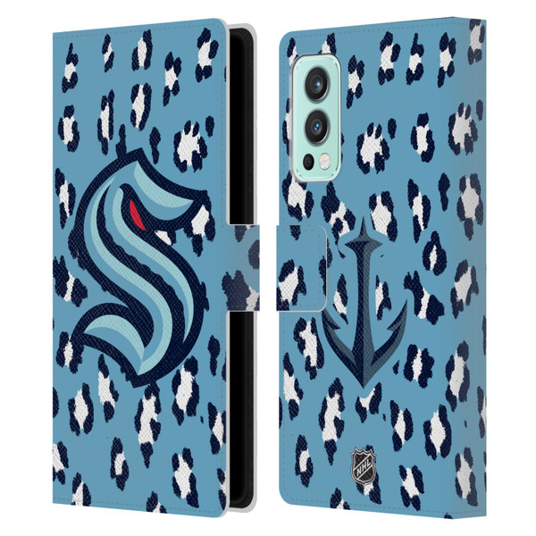 NHL Seattle Kraken Leopard Patten Leather Book Wallet Case Cover For OnePlus Nord 2 5G