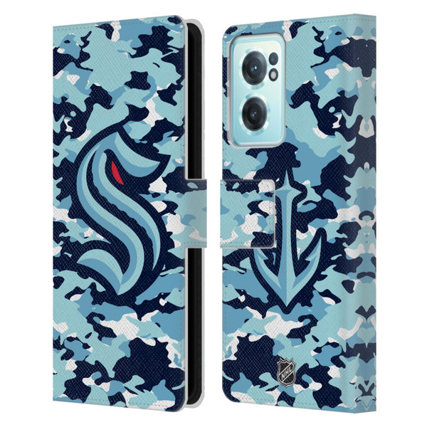 NHL Seattle Kraken Camouflage Leather Book Wallet Case Cover For OnePlus Nord CE 2 5G