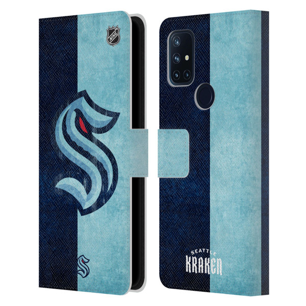 NHL Seattle Kraken Half Distressed Leather Book Wallet Case Cover For OnePlus Nord N10 5G