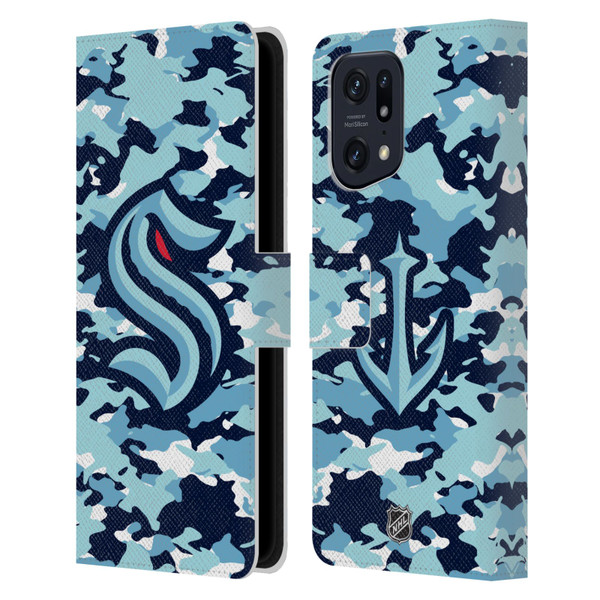 NHL Seattle Kraken Camouflage Leather Book Wallet Case Cover For OPPO Find X5