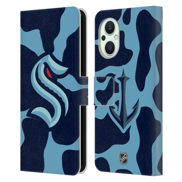NHL Seattle Kraken Cow Pattern Leather Book Wallet Case Cover For OPPO Reno8 Lite