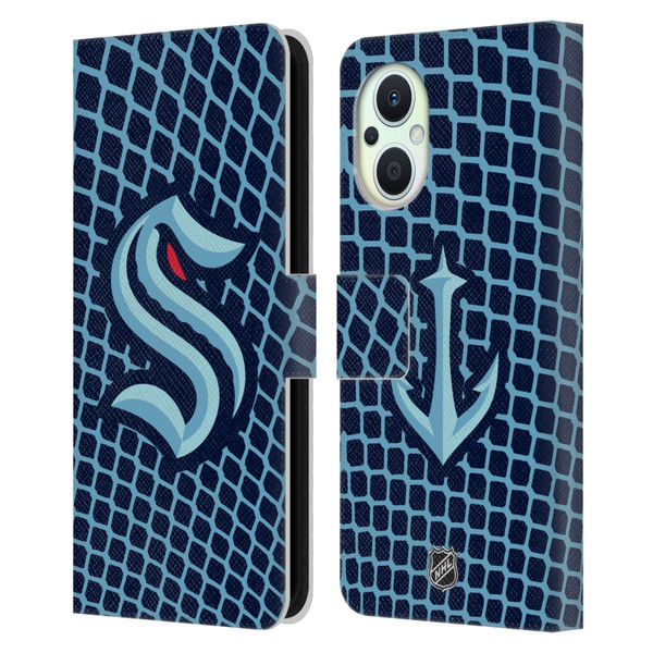 NHL Seattle Kraken Net Pattern Leather Book Wallet Case Cover For OPPO Reno8 Lite