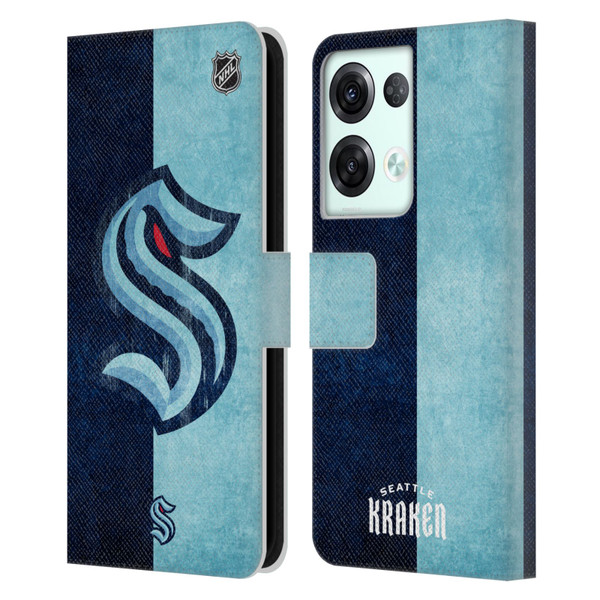 NHL Seattle Kraken Half Distressed Leather Book Wallet Case Cover For OPPO Reno8 Pro