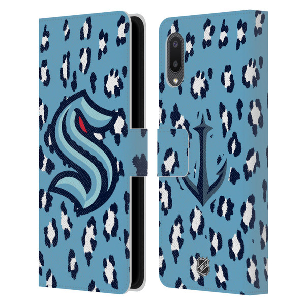 NHL Seattle Kraken Leopard Patten Leather Book Wallet Case Cover For Samsung Galaxy A02/M02 (2021)