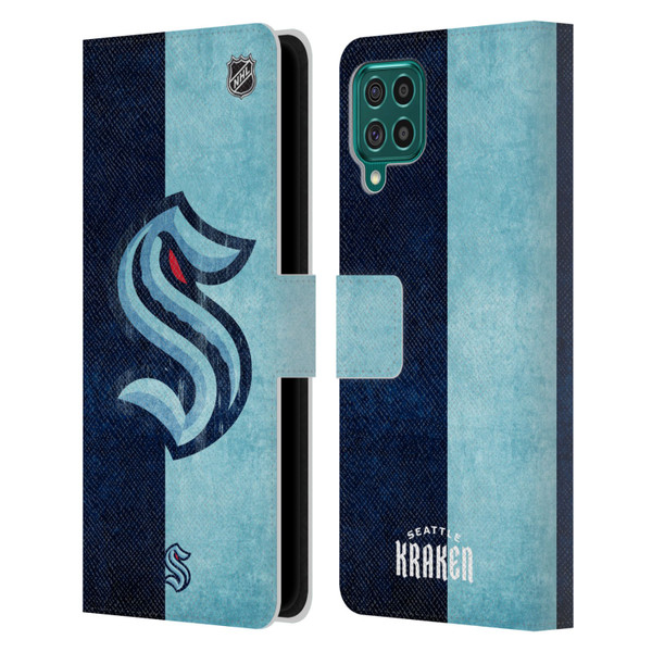 NHL Seattle Kraken Half Distressed Leather Book Wallet Case Cover For Samsung Galaxy F62 (2021)