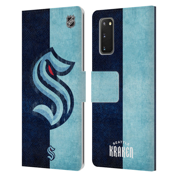 NHL Seattle Kraken Half Distressed Leather Book Wallet Case Cover For Samsung Galaxy S20 / S20 5G