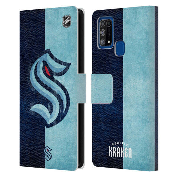 NHL Seattle Kraken Half Distressed Leather Book Wallet Case Cover For Samsung Galaxy M31 (2020)