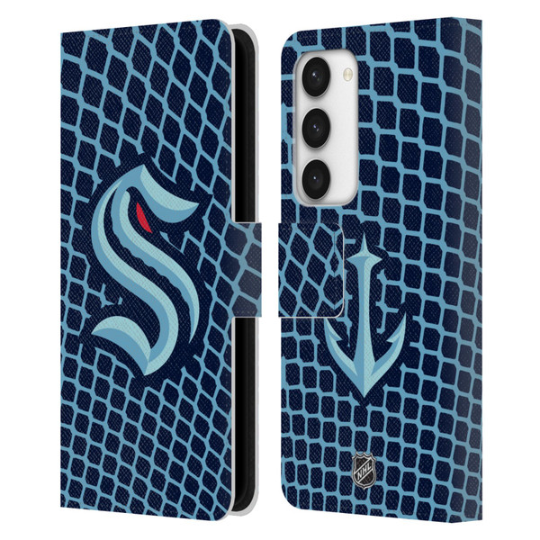 NHL Seattle Kraken Net Pattern Leather Book Wallet Case Cover For Samsung Galaxy S23 5G