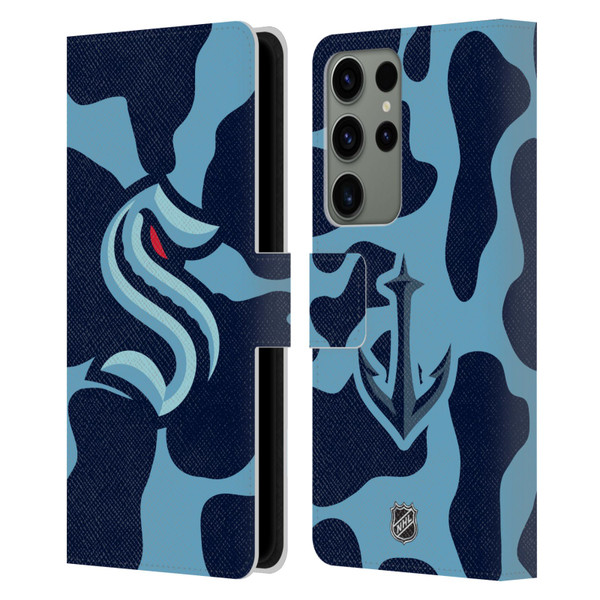 NHL Seattle Kraken Cow Pattern Leather Book Wallet Case Cover For Samsung Galaxy S23 Ultra 5G