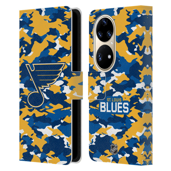 NHL St Louis Blues Camouflage Leather Book Wallet Case Cover For Huawei P50 Pro