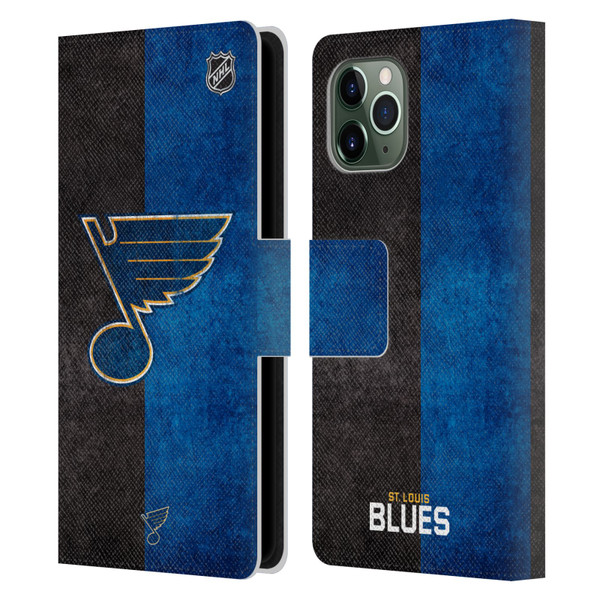 NHL St Louis Blues Half Distressed Leather Book Wallet Case Cover For Apple iPhone 11 Pro