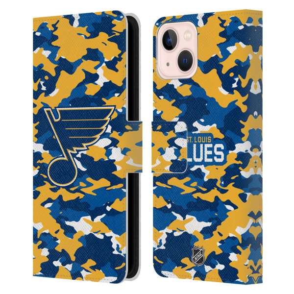NHL St Louis Blues Camouflage Leather Book Wallet Case Cover For Apple iPhone 13