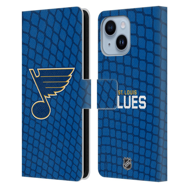 NHL St Louis Blues Net Pattern Leather Book Wallet Case Cover For Apple iPhone 14 Plus