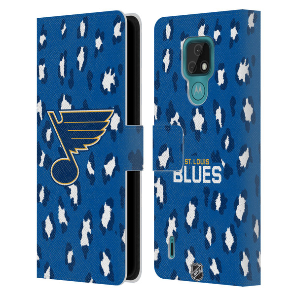 NHL St Louis Blues Leopard Patten Leather Book Wallet Case Cover For Motorola Moto E7