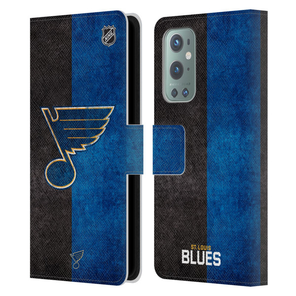 NHL St Louis Blues Half Distressed Leather Book Wallet Case Cover For OnePlus 9