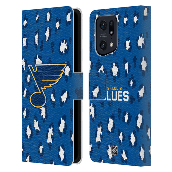 NHL St Louis Blues Leopard Patten Leather Book Wallet Case Cover For OPPO Find X5 Pro