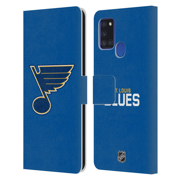 NHL St Louis Blues Plain Leather Book Wallet Case Cover For Samsung Galaxy A21s (2020)