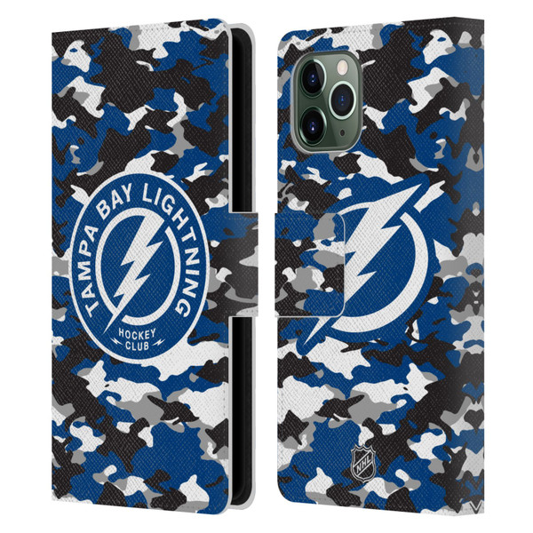 NHL Tampa Bay Lightning Camouflage Leather Book Wallet Case Cover For Apple iPhone 11 Pro