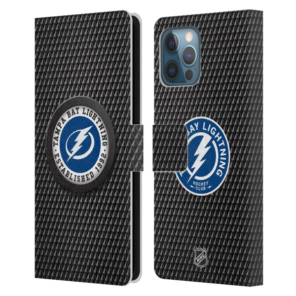 NHL Tampa Bay Lightning Puck Texture Leather Book Wallet Case Cover For Apple iPhone 12 Pro Max