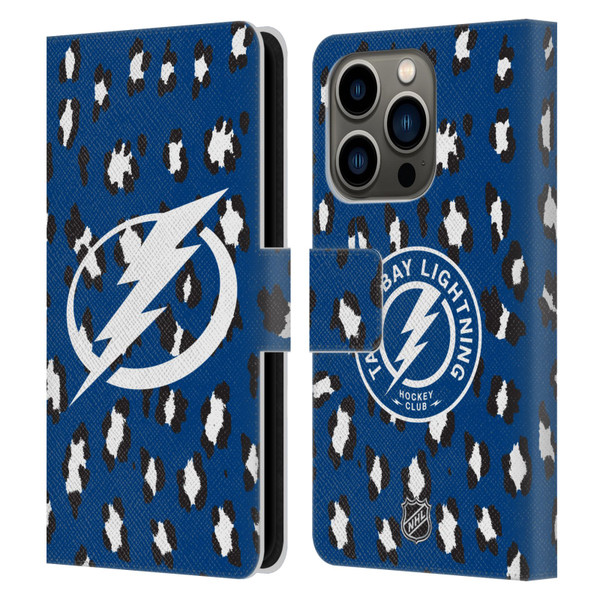 NHL Tampa Bay Lightning Leopard Patten Leather Book Wallet Case Cover For Apple iPhone 14 Pro